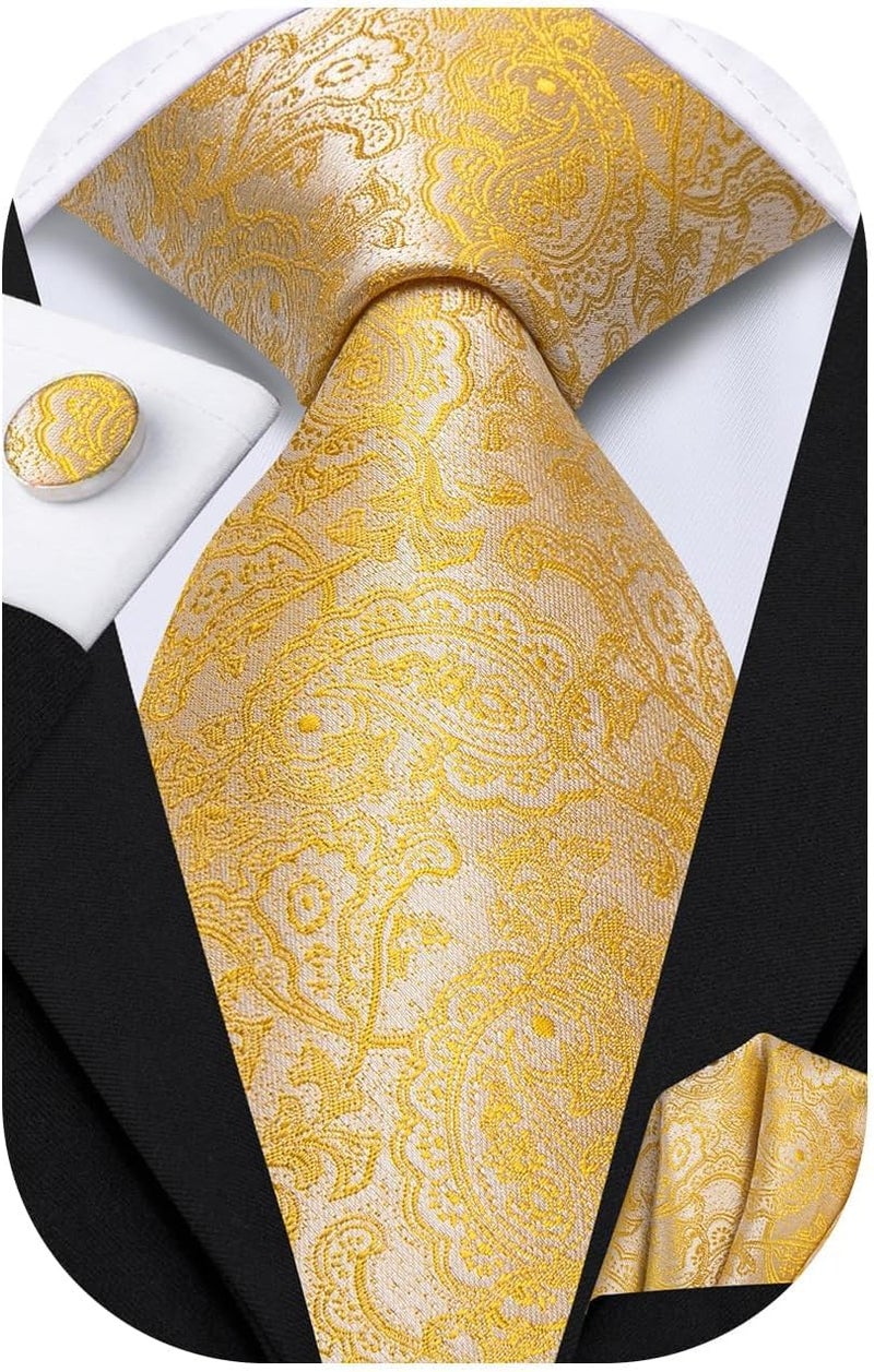 Dubulle Mens Tie Set Solid Paisley Silk Striped Necktie for Men with Cufflinks Tie and Pocket Square - Image 1